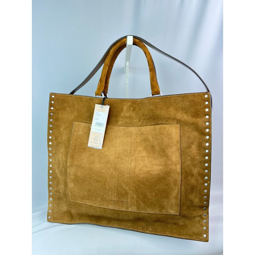 NWT Rebecca Minkoff Darren Studded Suede Tote Bag Tan Whiskey Leather Carryall - Picture 3 of 11